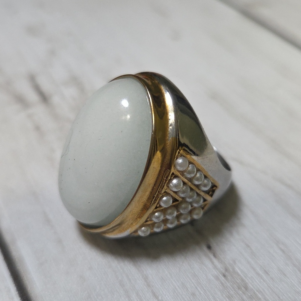 Plunder Silver and Gold Ring with White Stone